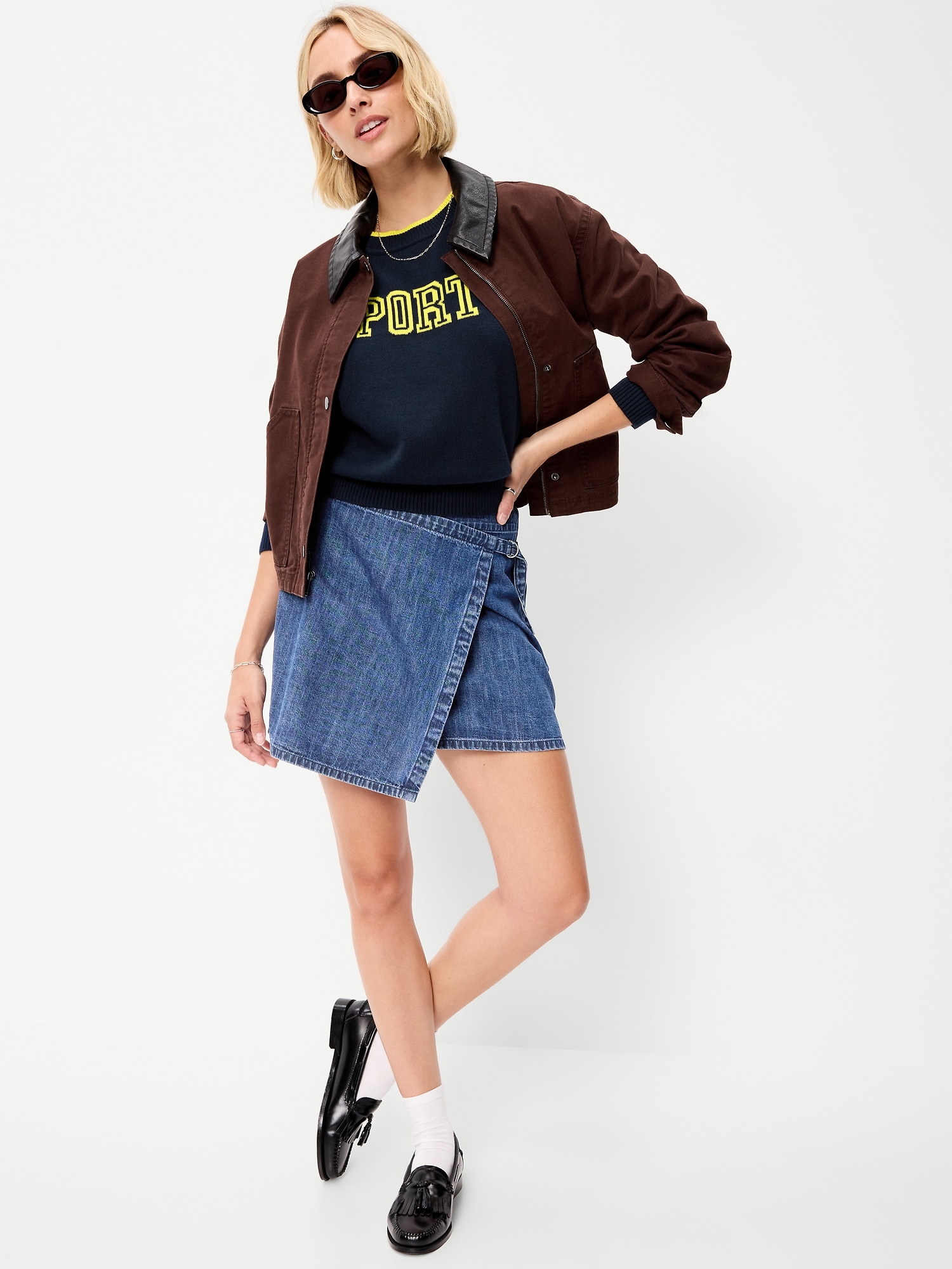 SoSoft Cotton Jacquard Crew-Neck Cropped Sweater