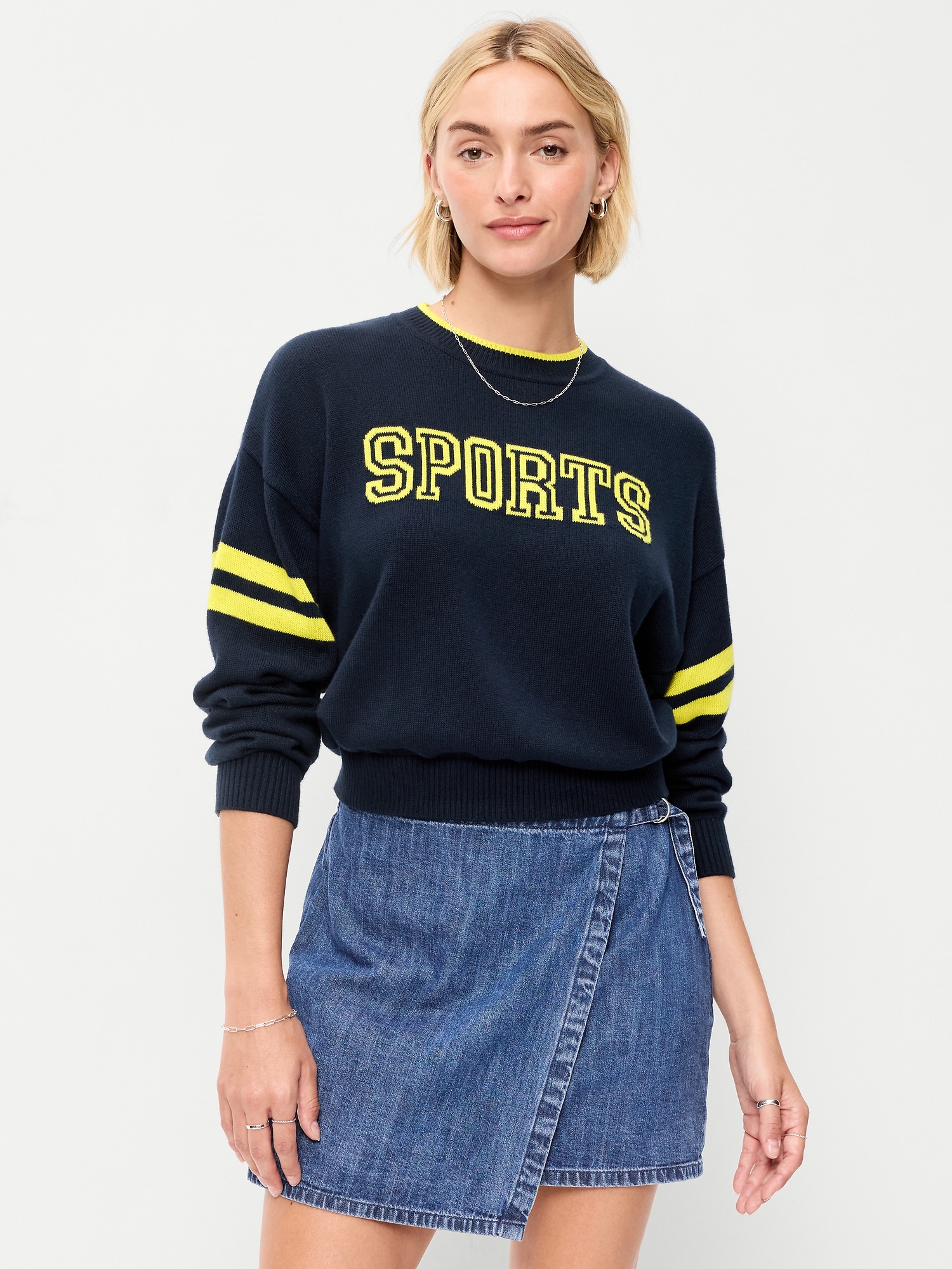 SoSoft Cotton Jacquard Crew-Neck Cropped Sweater