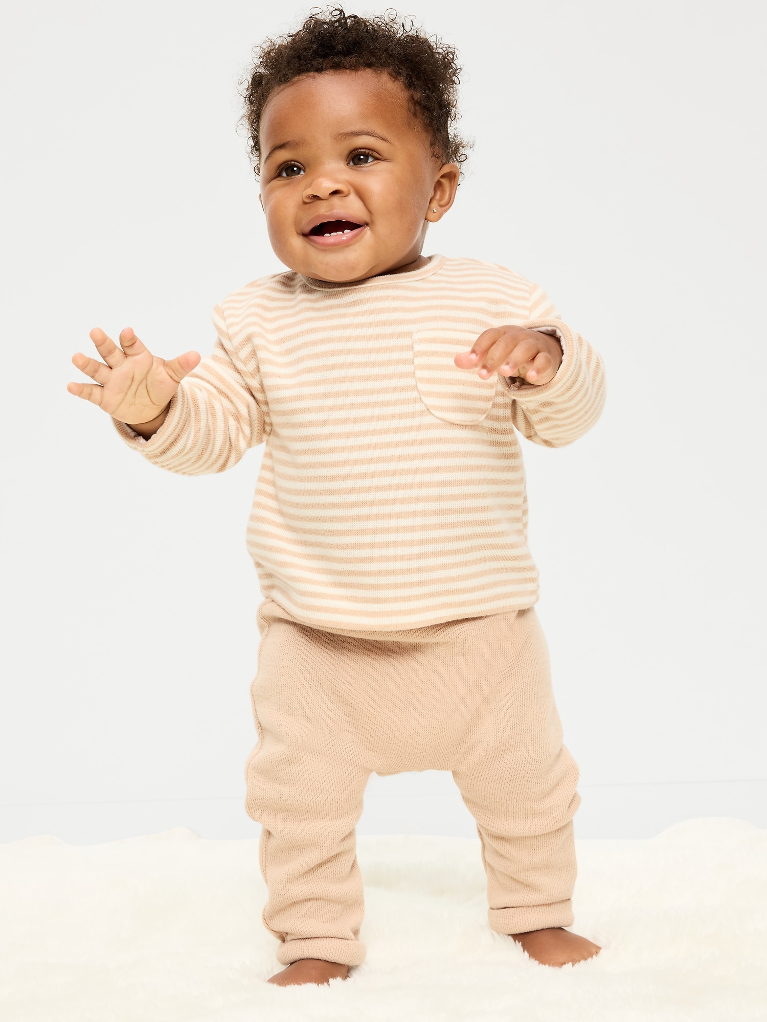 Long-Sleeve Ribbed Pocket T-Shirt and Pants Set for Baby
