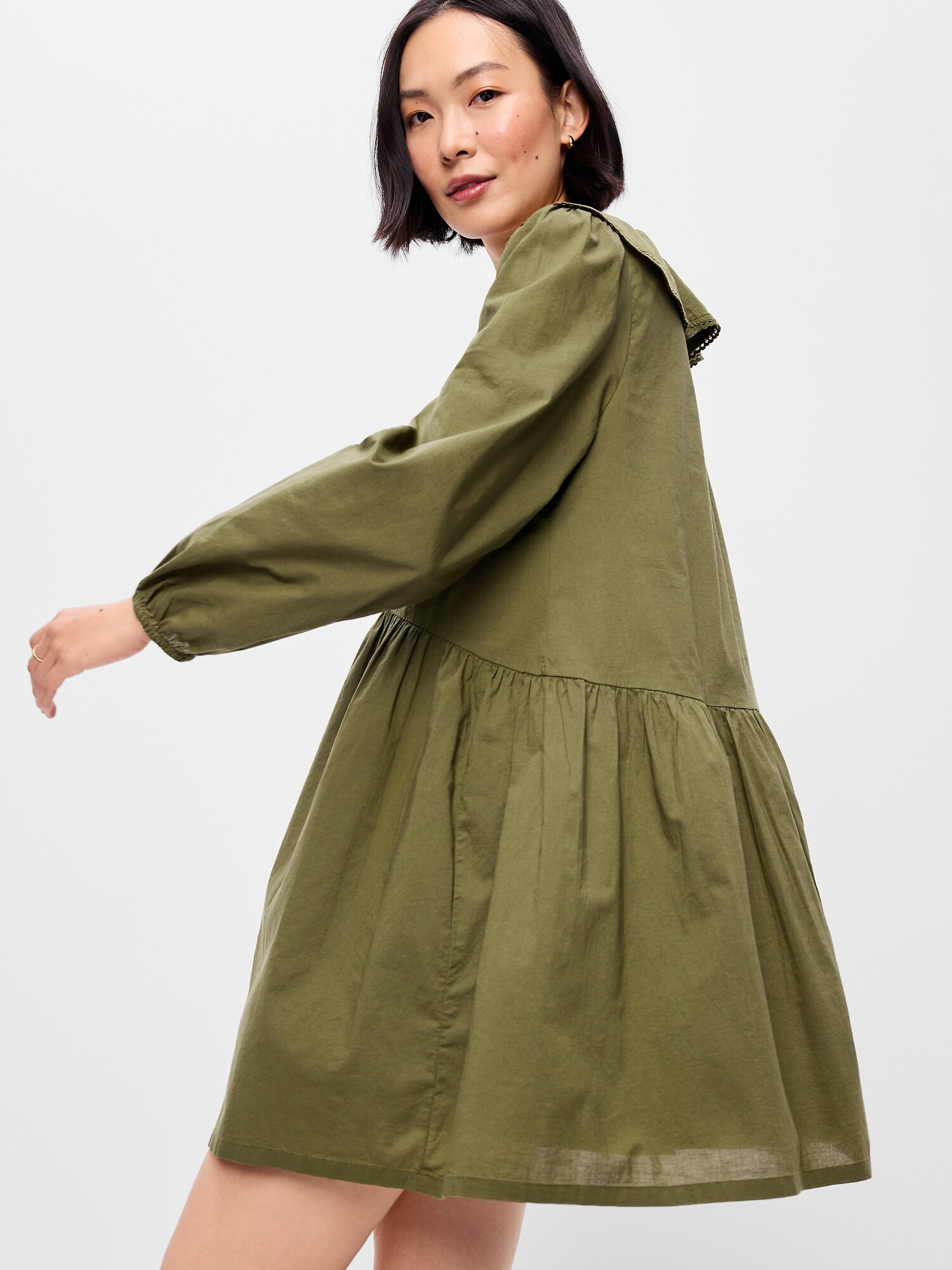 Женское платье Old Navy Long-Sleeve Ruffle-Collar Swing Mini, цвет: Hearthwood — фото 3