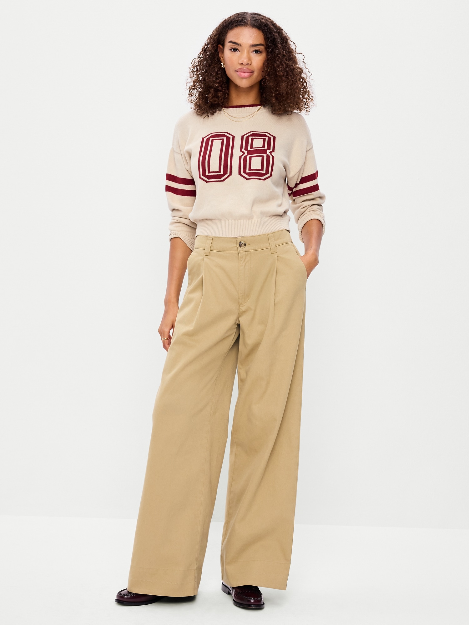 Mid-Rise Pleated Wide-Leg Pants