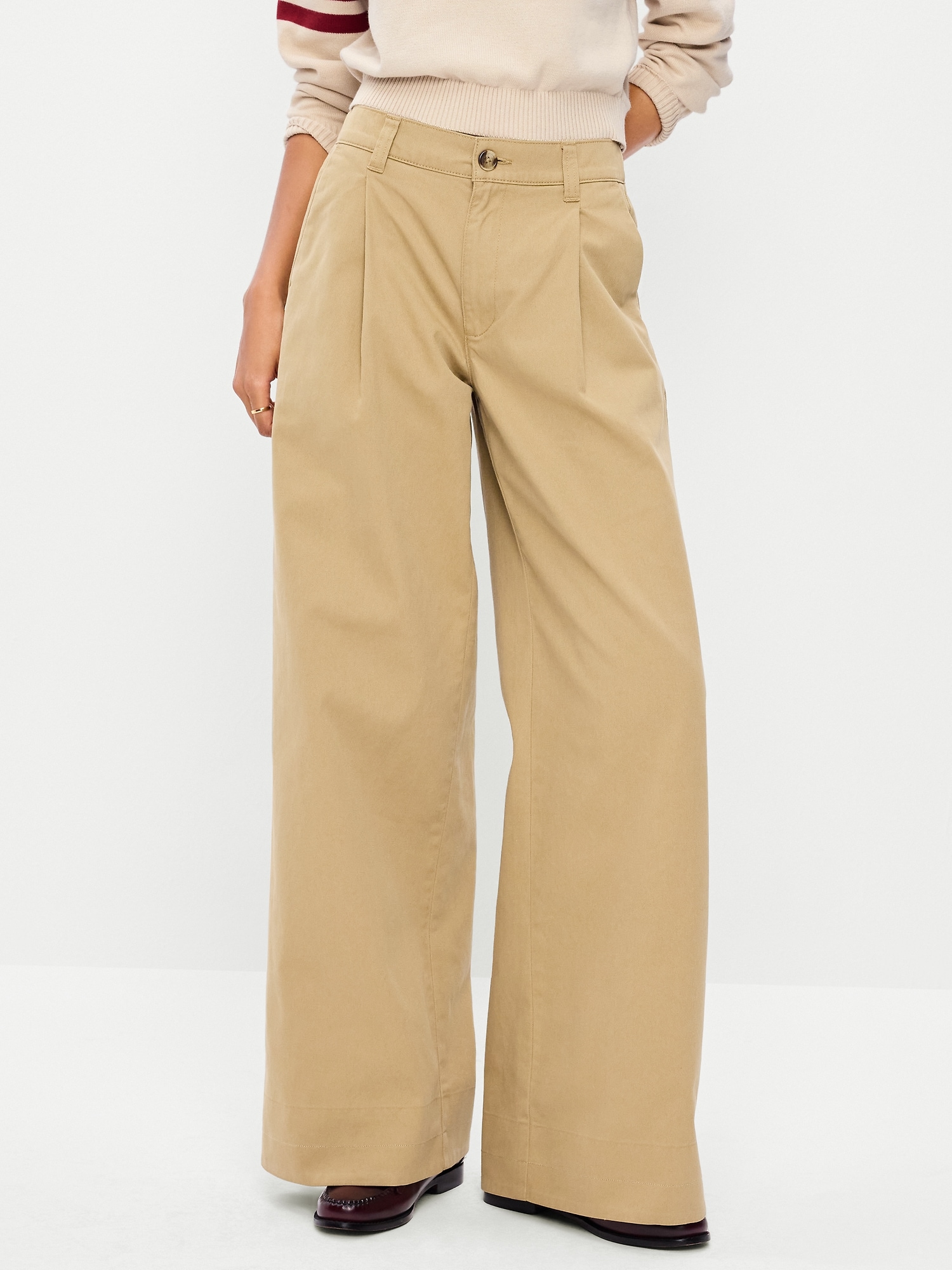 Mid-Rise Pleated Wide-Leg Pants