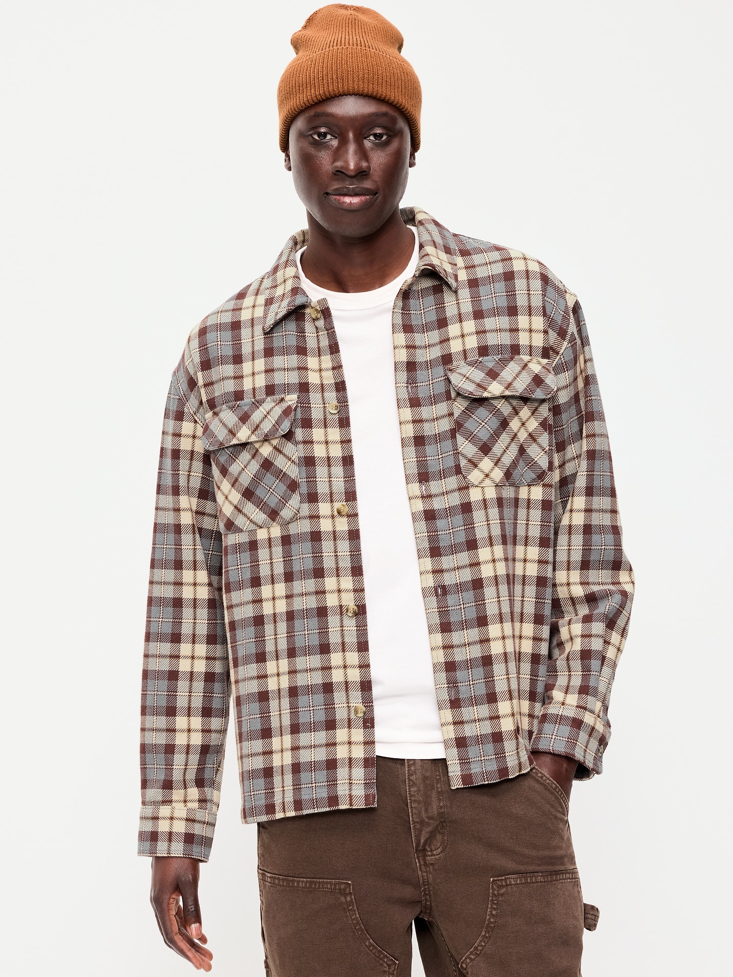 Long-Sleeve Heavyweight Plaid Flannel Pocket Shirt