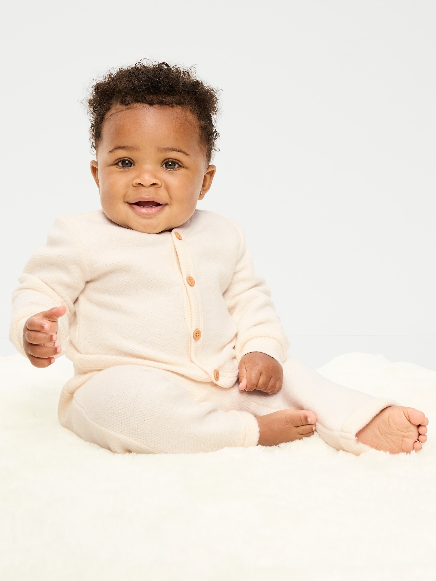 Long-Sleeve Button Front Fleece Top and Pants Set for Baby