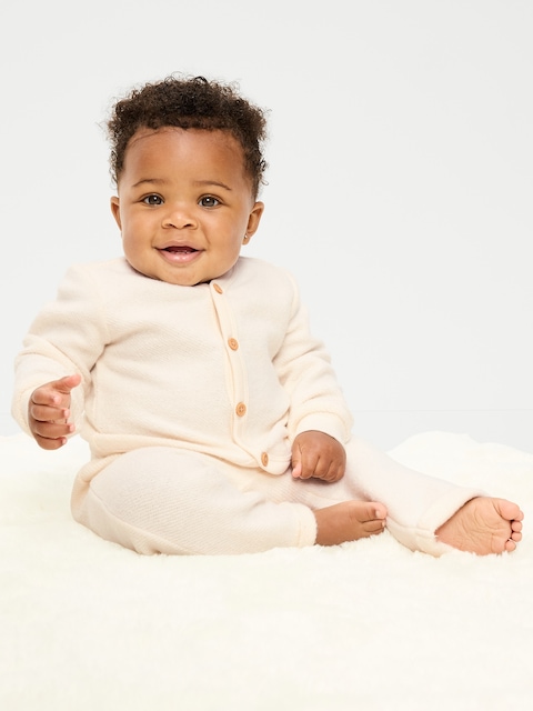 Long-Sleeve Button Front Fleece Top and Pants Set for Baby