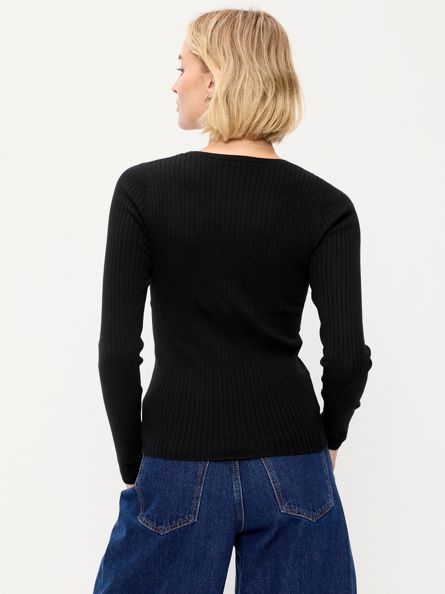 Женский топ Old Navy SoSoft Lite Crew-Neck Long-Sleeve Ribbed Top, цвет: Чёрный — фото 2
