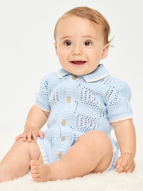 Short-Sleeve Sweater-Knit One-Piece Romper for Baby