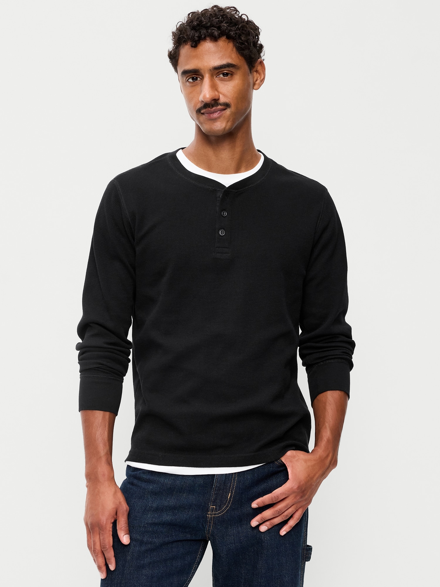 Long-Sleeve Waffle Henley T-Shirt
