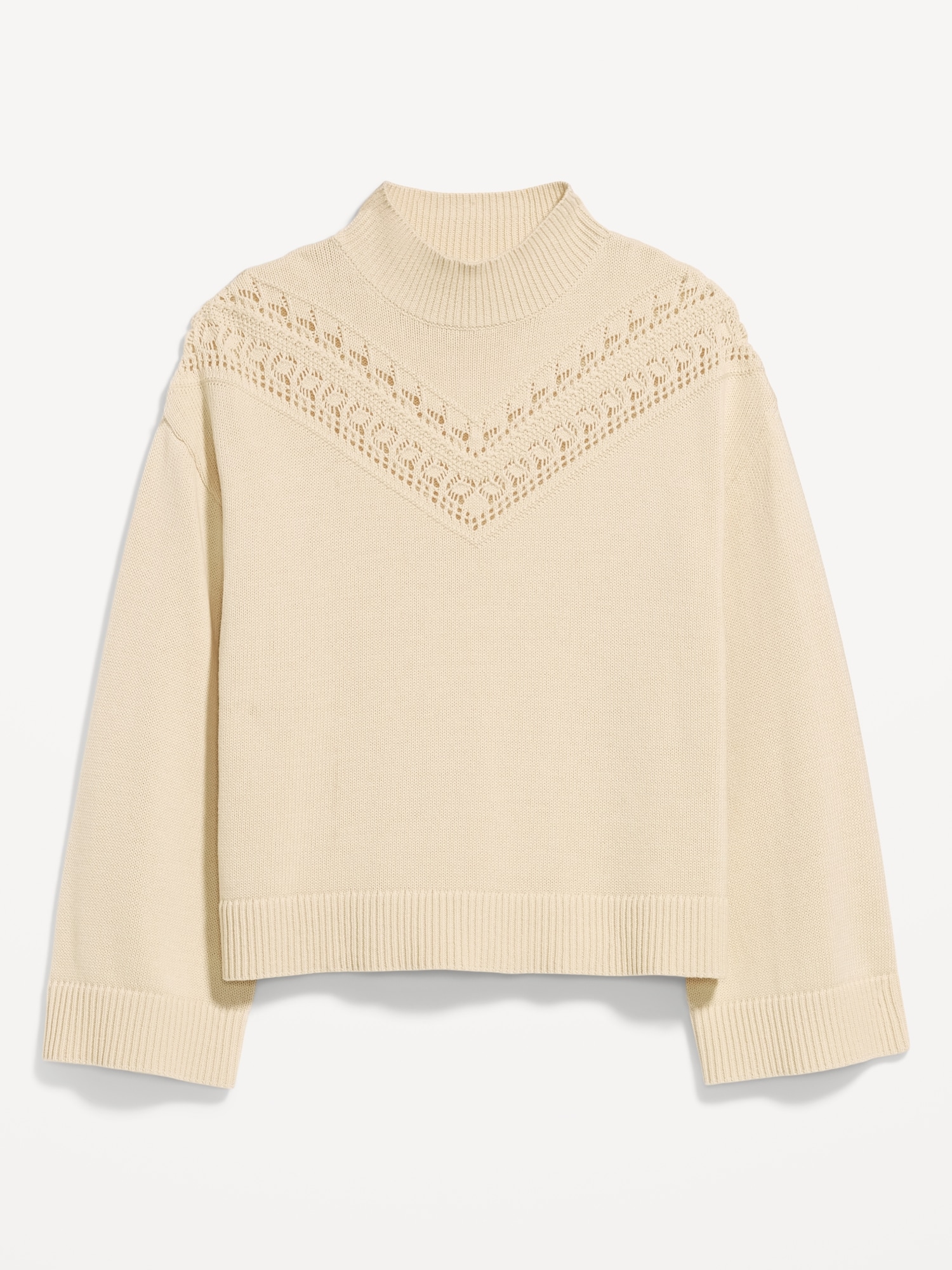 Seaside Cotton Mock-Neck Lace Inset Sweater