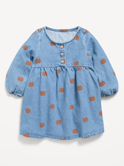 Long-Sleeve Denim Swing Dress for Baby