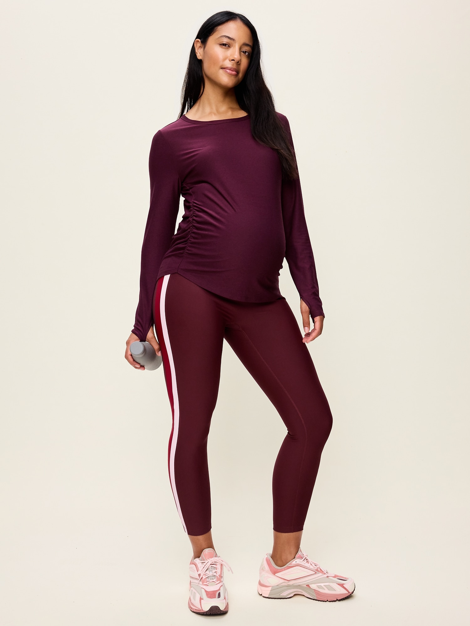Maternity Full-Panel PowerSoft Striped 7/8 Leggings