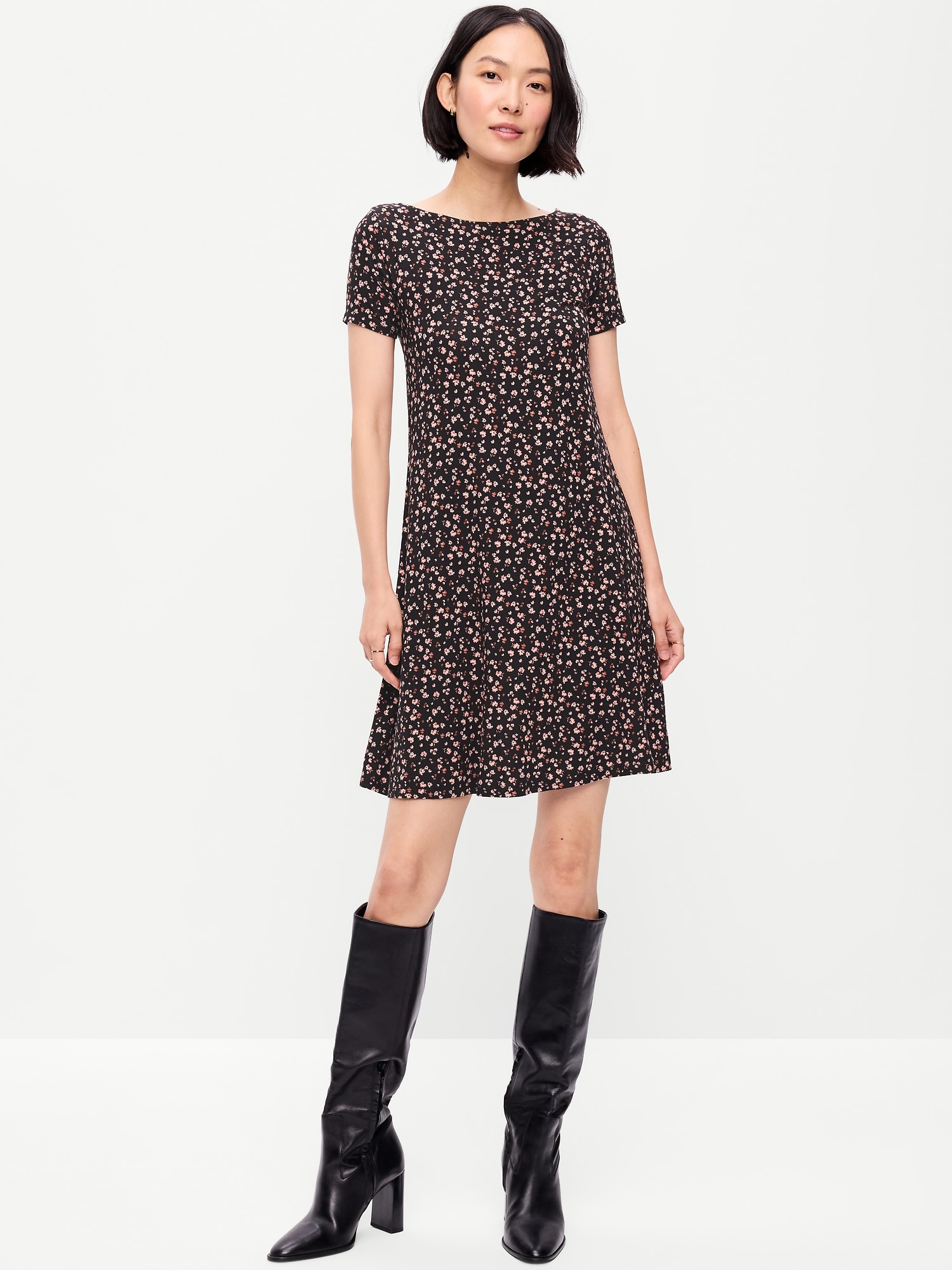 Short-Sleeve Mini Swing Dress