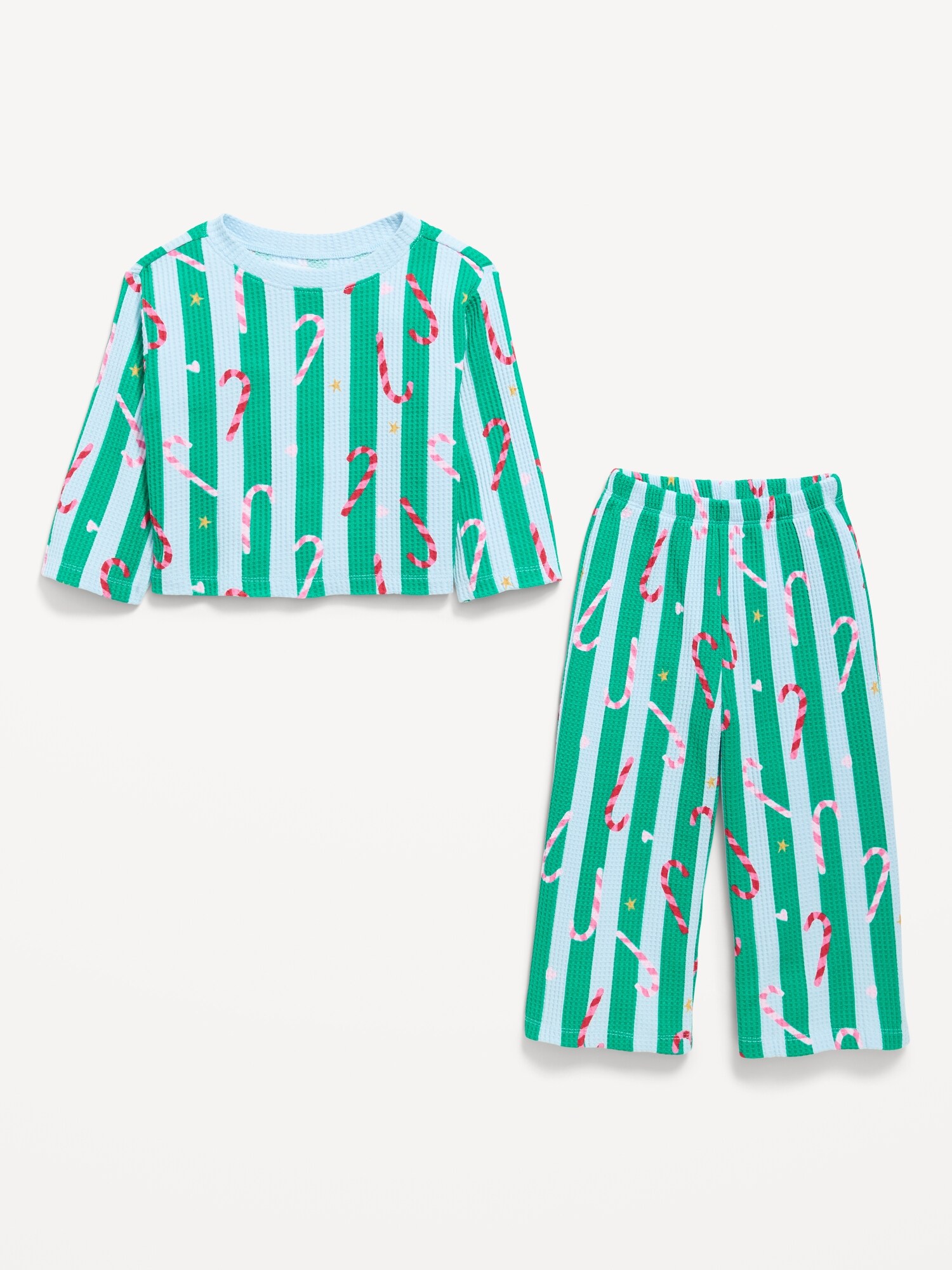 Детский комплект Old Navy: вафельный топ с принтом и брюки для девочек-малышей, цвет: Candy Cane Stripes — фото 2