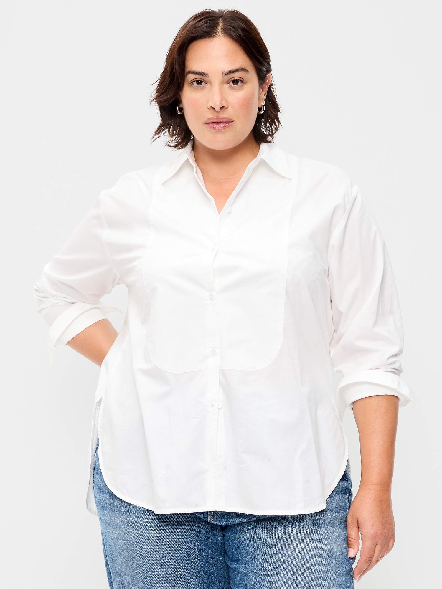 Женская рубашка Old Navy Oversized Tuxedo-Front Button-Down, цвет: Белый — фото 4