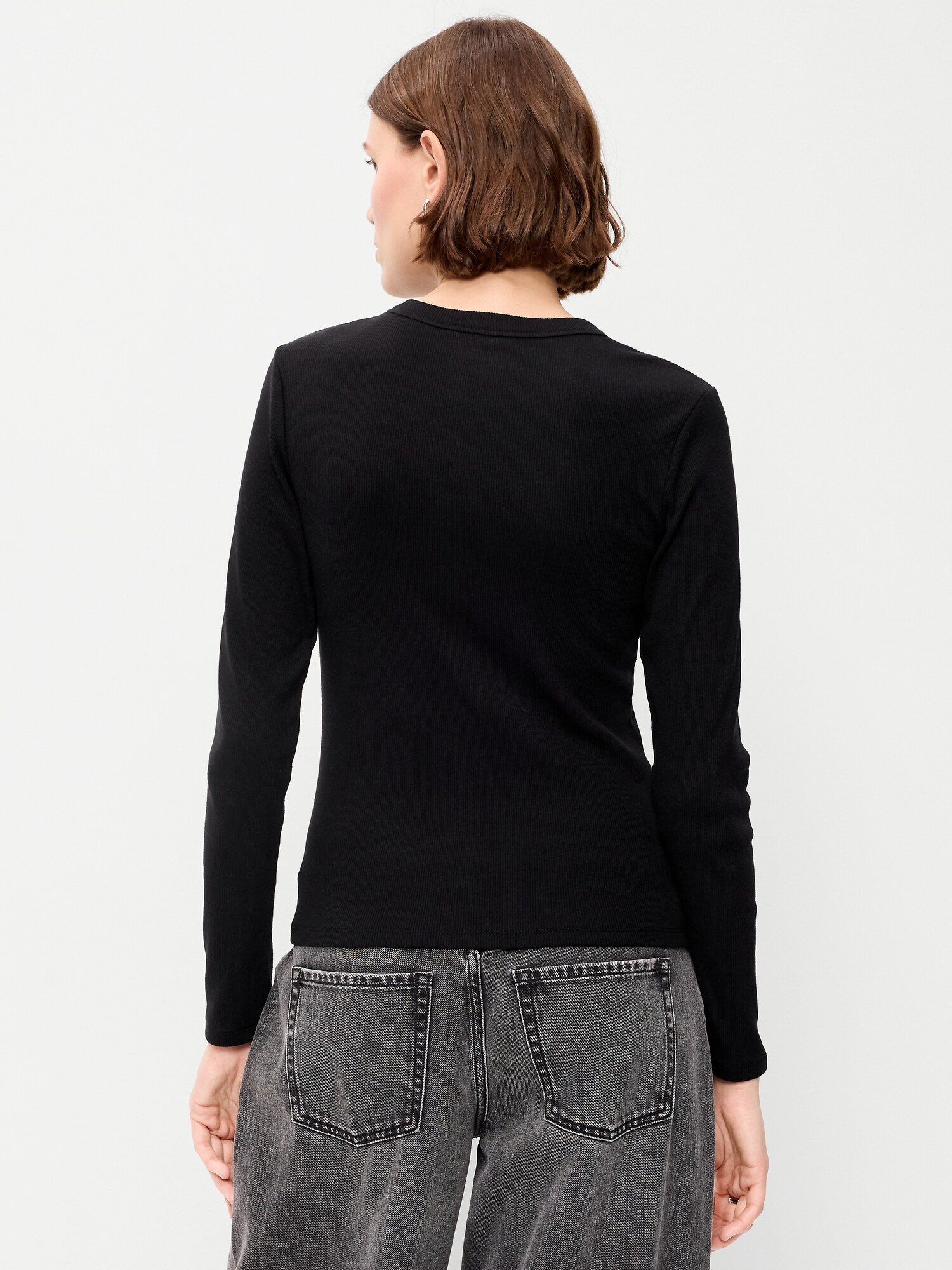 Женская футболка Old Navy Snug Long-Sleeve Striped Ribbed, цвет: Чёрный — фото 2