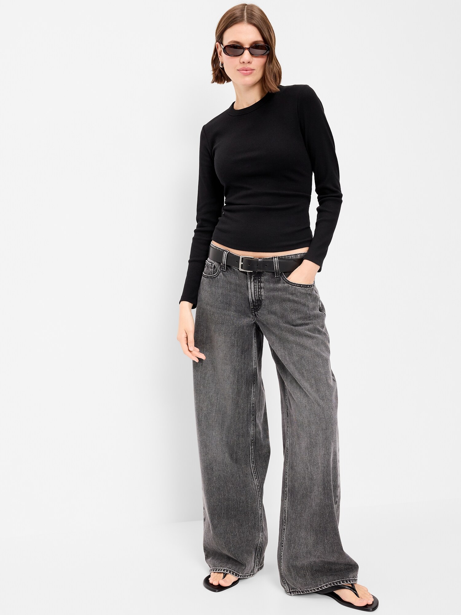 Женская футболка Old Navy Snug Long-Sleeve Striped Ribbed, цвет: Чёрный — фото 3