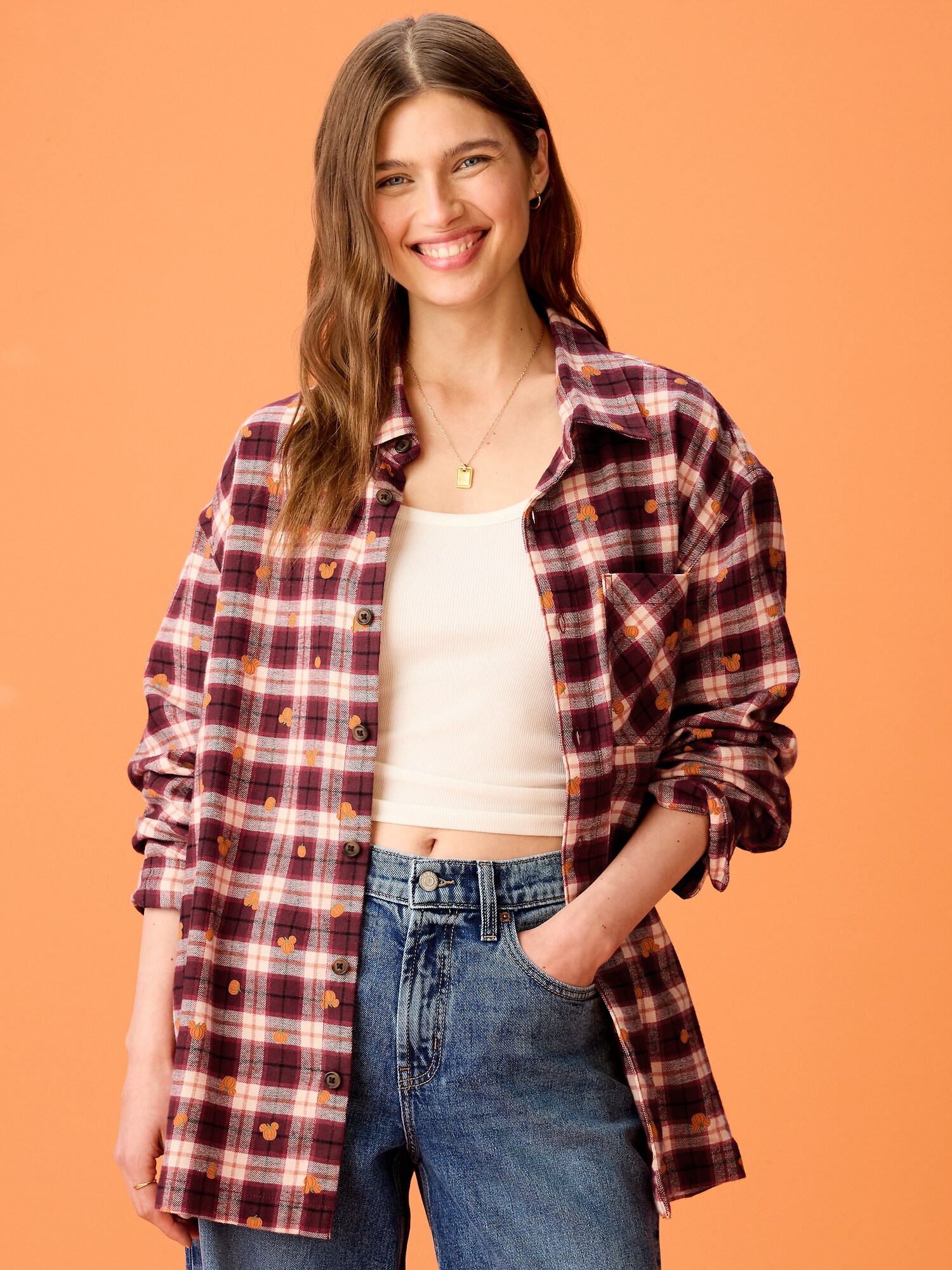 Мужская рубашка Old Navy x Disney Mickey Mouse Flannel Shirt for Adults, цвет: Pumpkin — фото 3