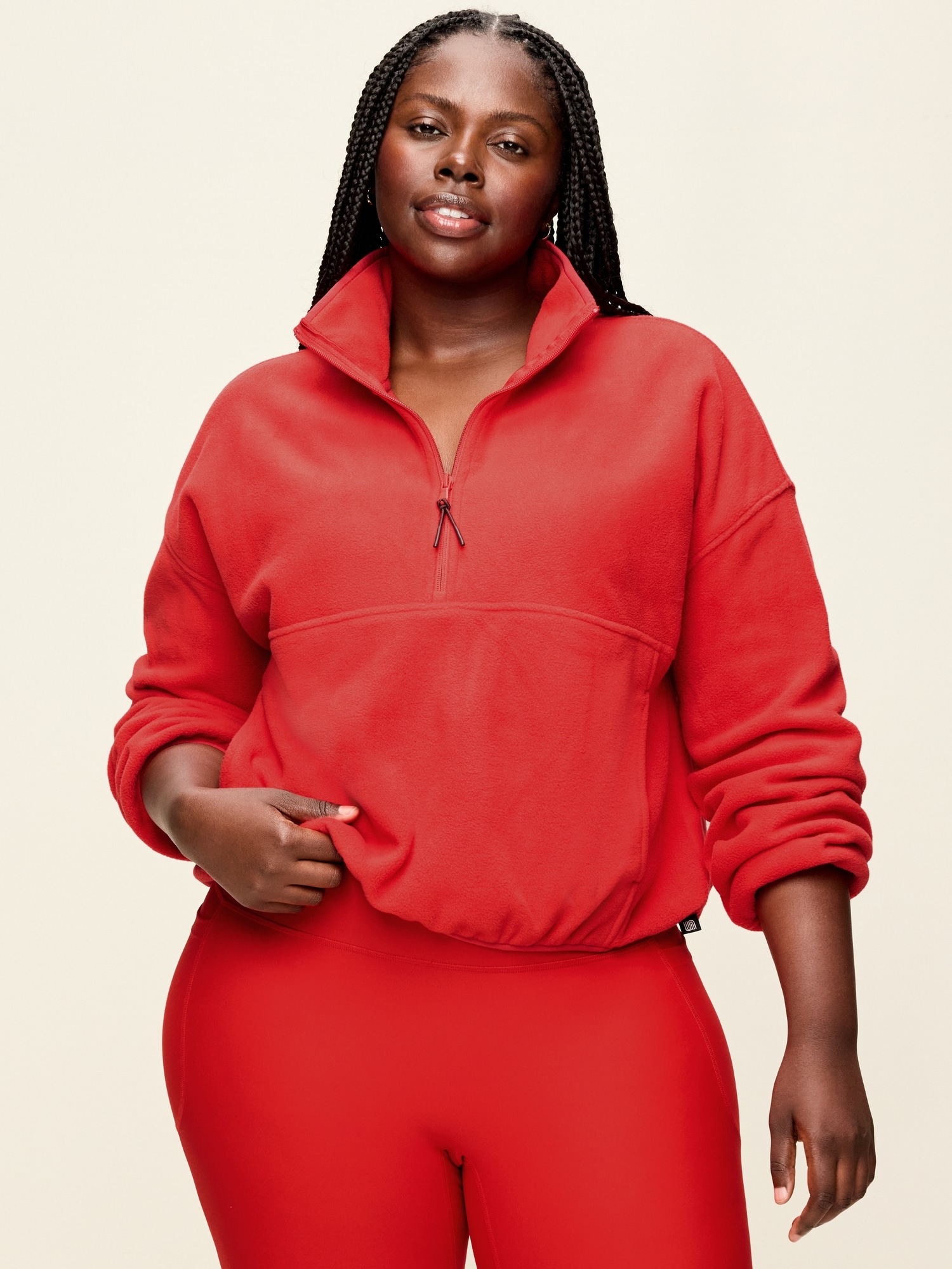 Oversized Half-Zip Cropped Fleece Sweatshirt