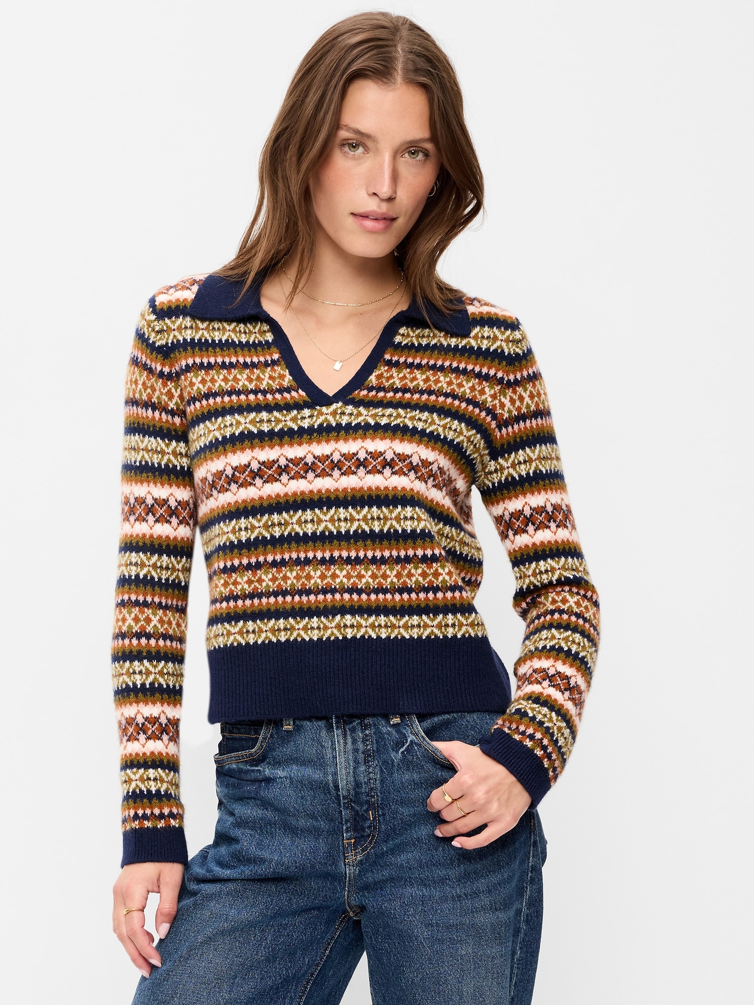 SoSoft Split-Neck Collar Long-Sleeve Sweater