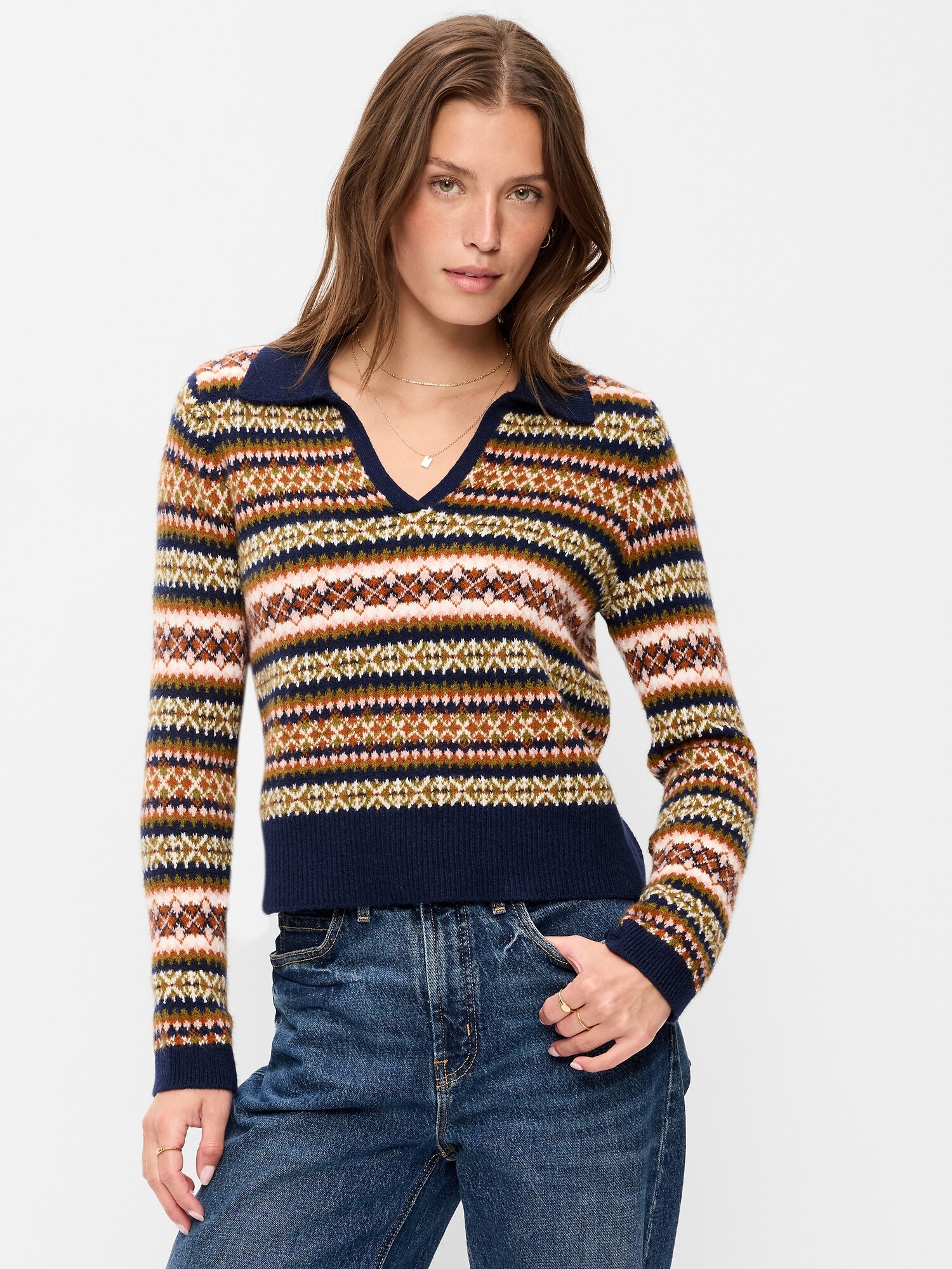 Женский свитер Old Navy SoSoft с длинным рукавом, воротником и разрезом у горловины, цвет: Тёмно-синий — фото 3