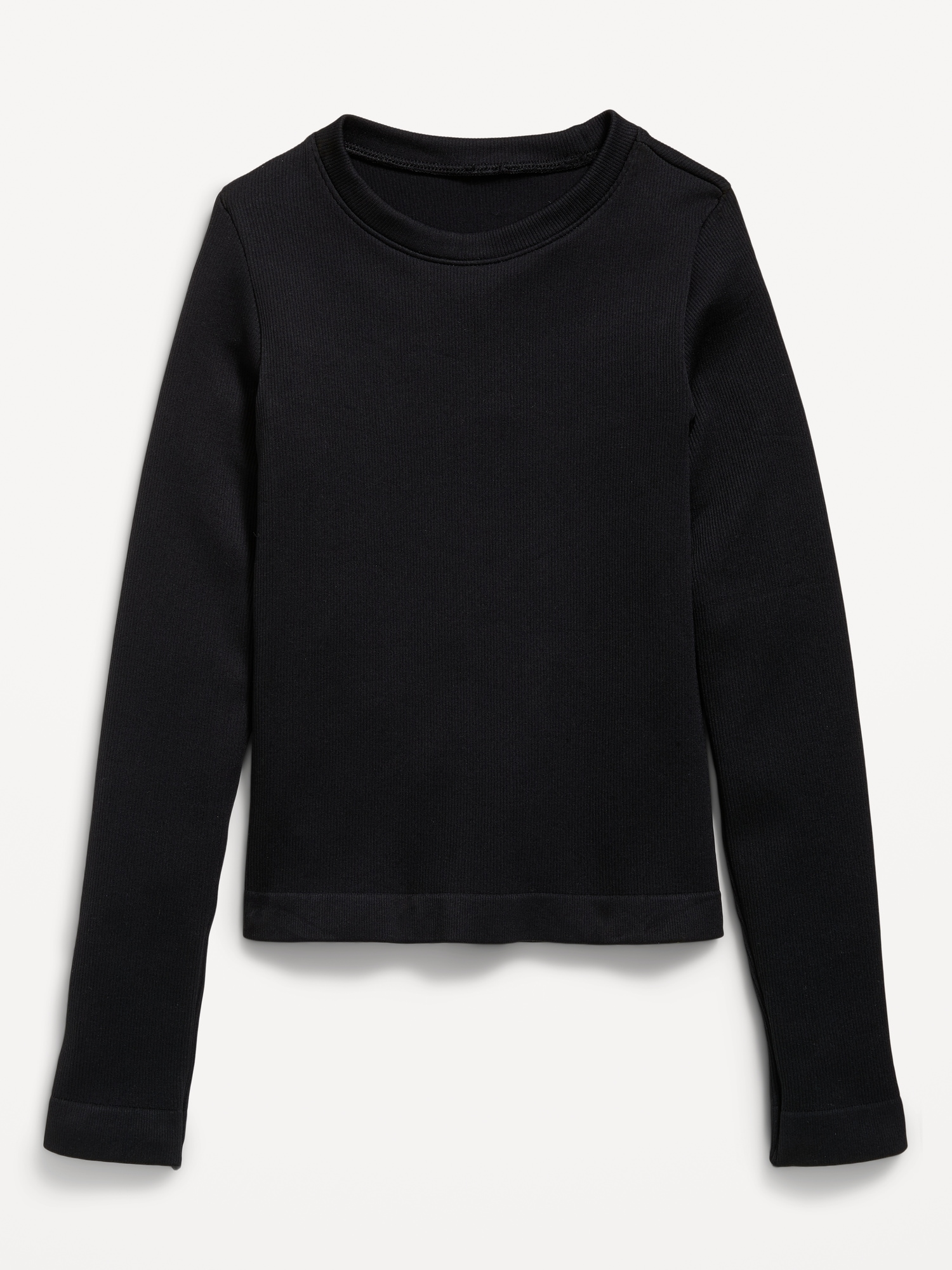 Fitted Long-Sleeve Seamless Ribbed Performance Top for Girls