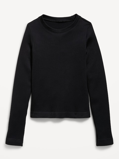 Fitted Long-Sleeve Seamless Ribbed Performance Top for Girls