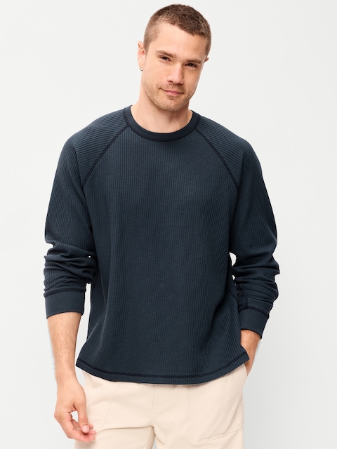 Long-Sleeve Waffle Knit T-Shirt