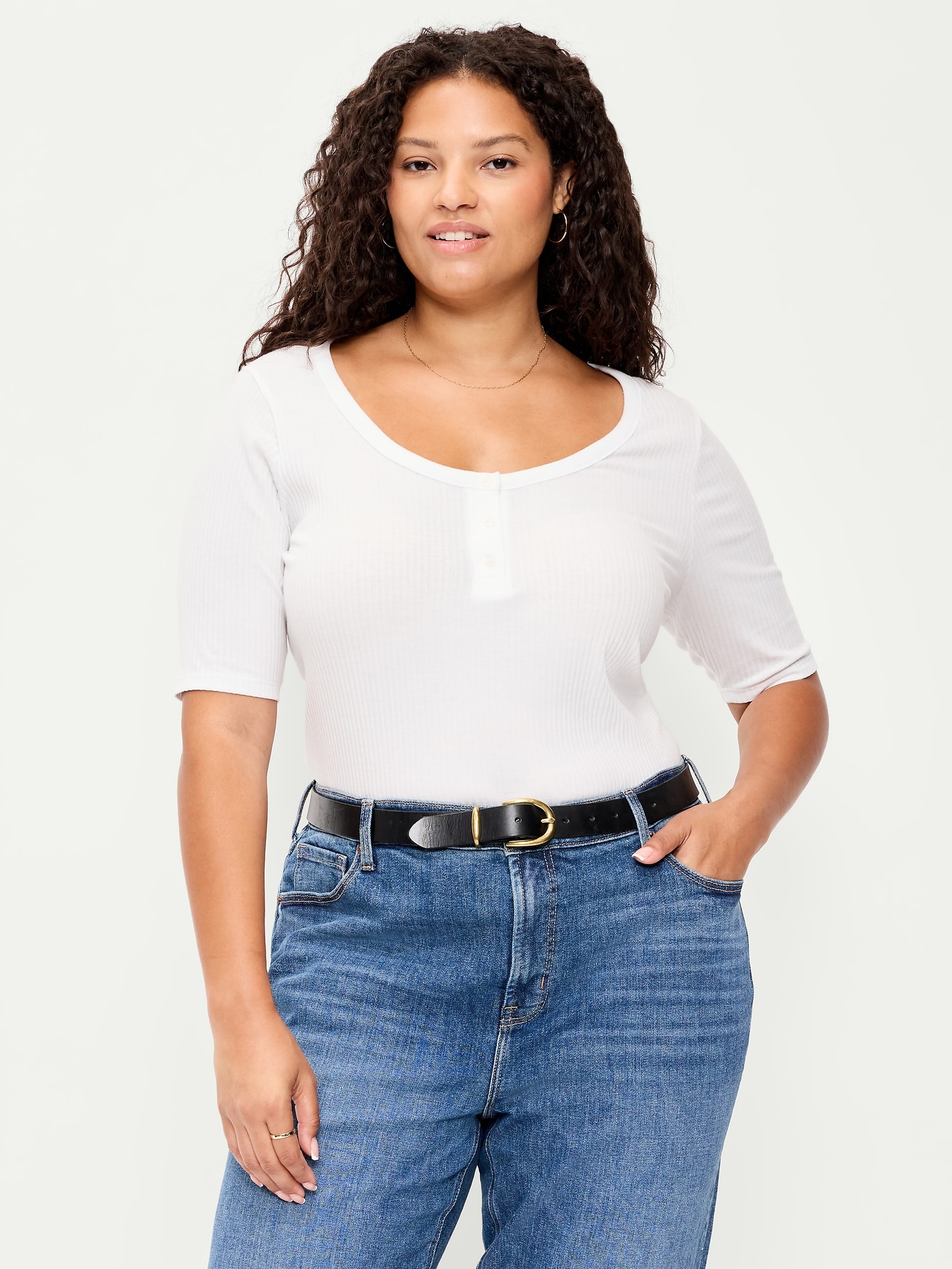 Fitted Scoop-Neck Henley T-Shirt