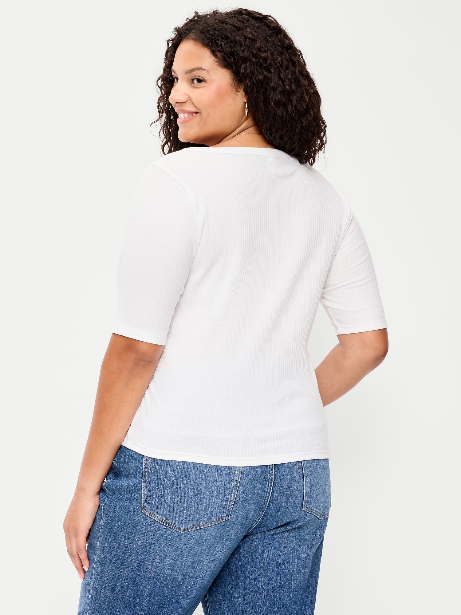 Fitted Scoop-Neck Henley T-Shirt