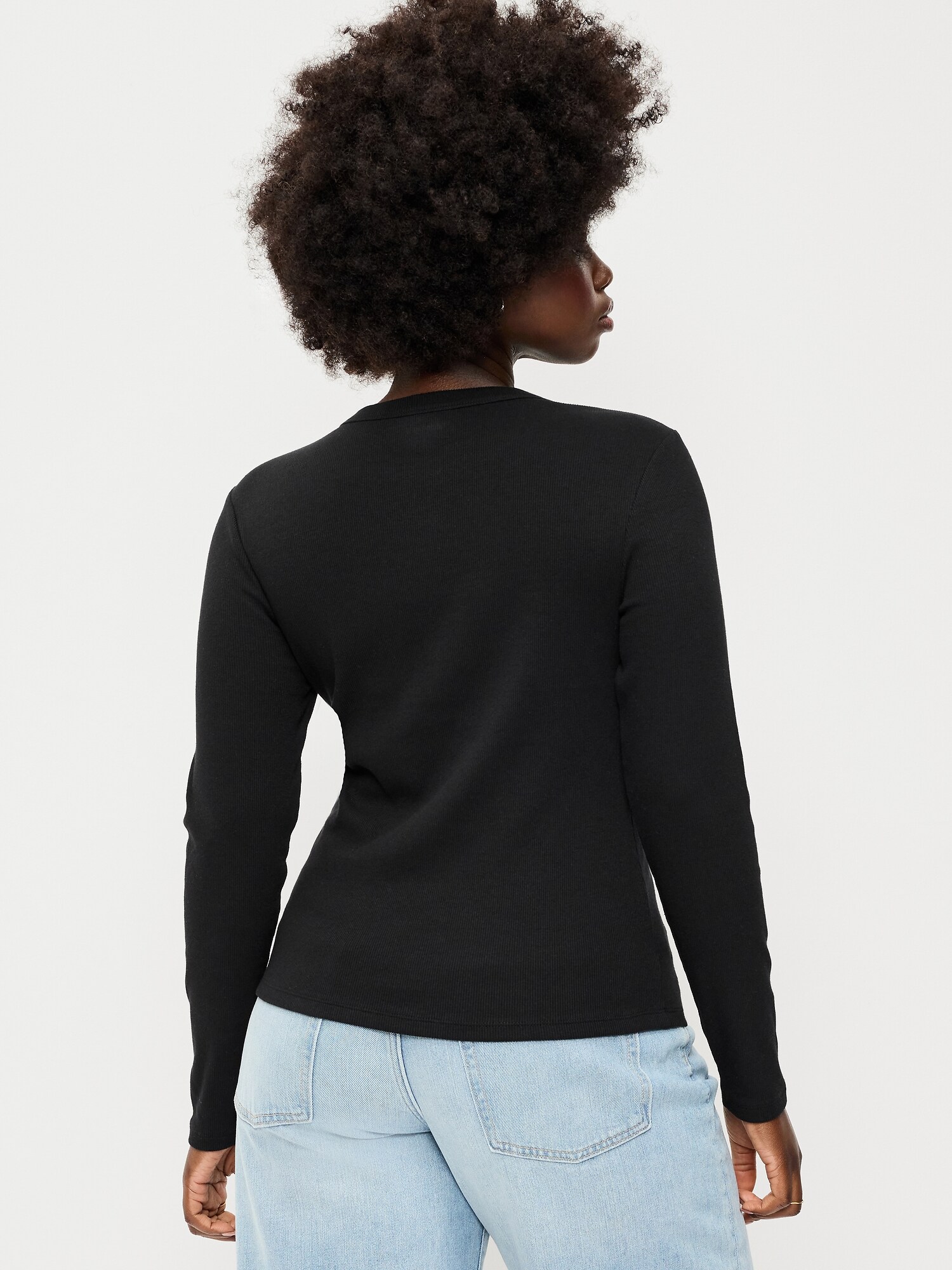 Женская футболка Old Navy Snug Long-Sleeve Striped Ribbed, цвет: Чёрный — фото 6