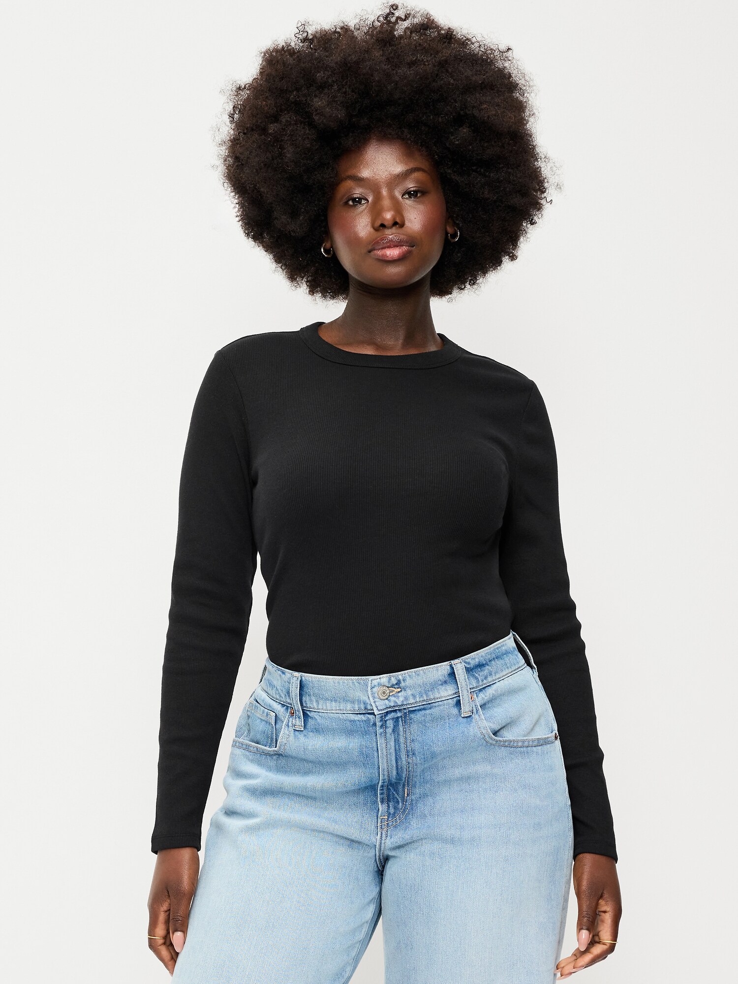 Женская футболка Old Navy Snug Long-Sleeve Striped Ribbed, цвет: Чёрный — фото 5