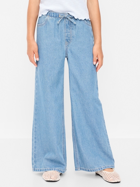 Pull-On Super Baggy Wide-Leg Denim Jeans for Girls