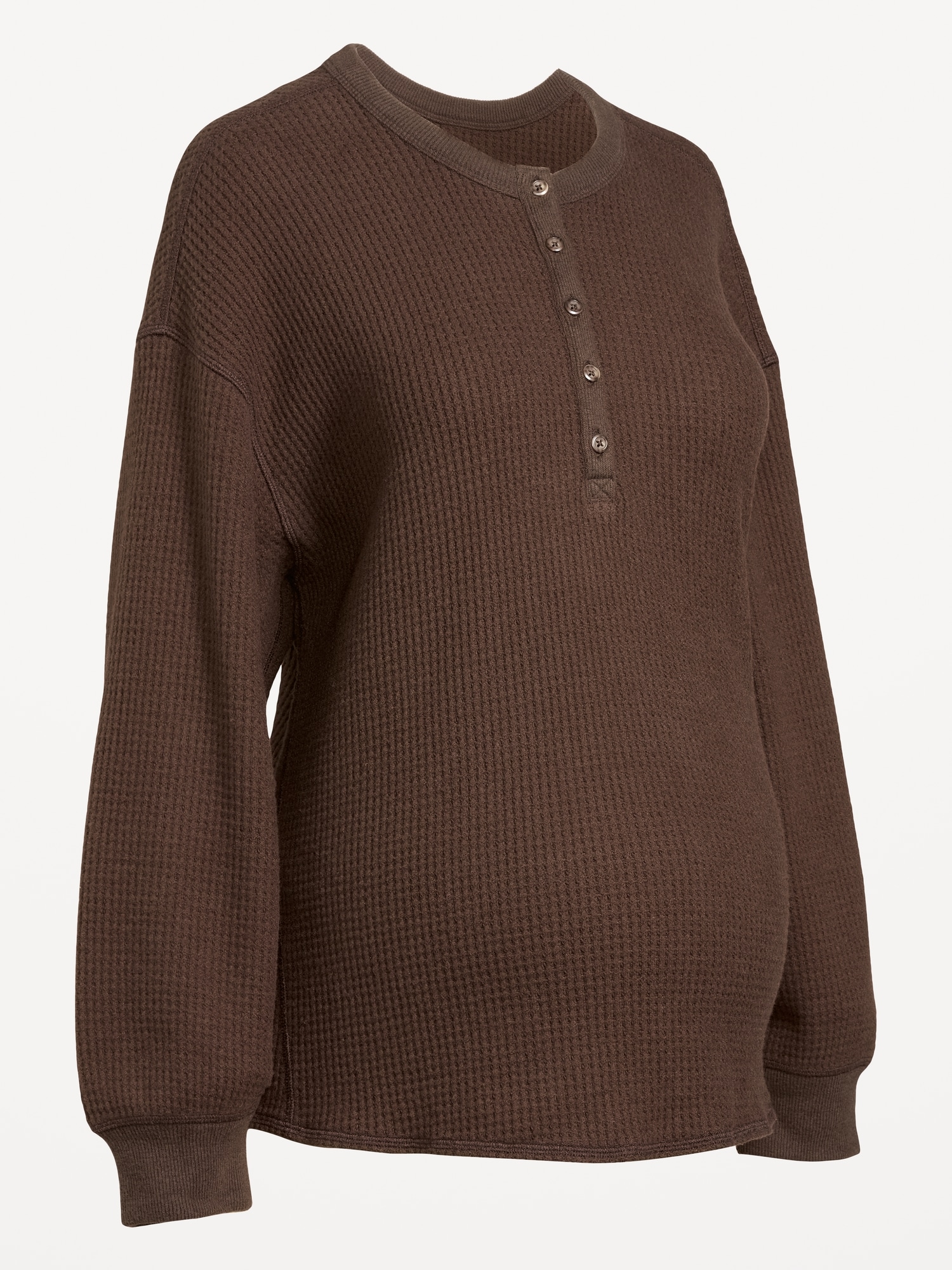 Maternity Long-Sleeve Waffle Knit Henley Top