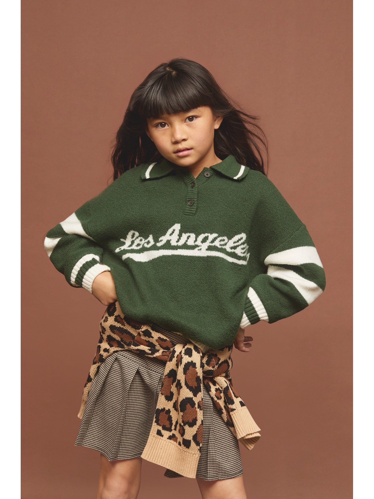 Oversized Long-Sleeve Rugby Polo Sweater for Girls