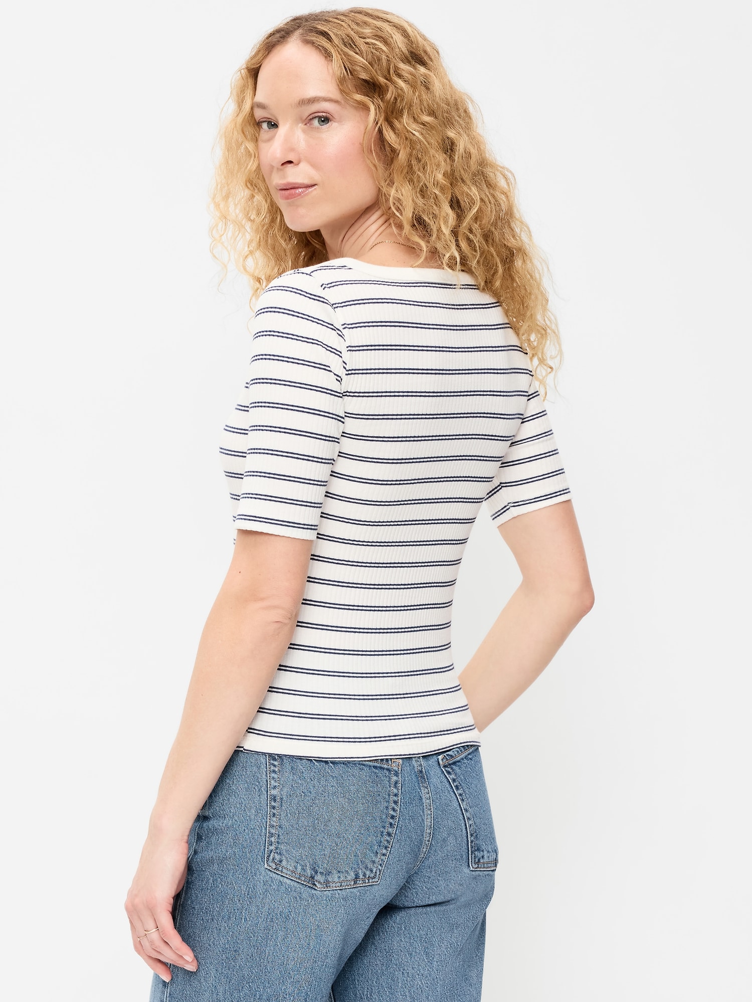Fitted Scoop-Neck Henley T-Shirt