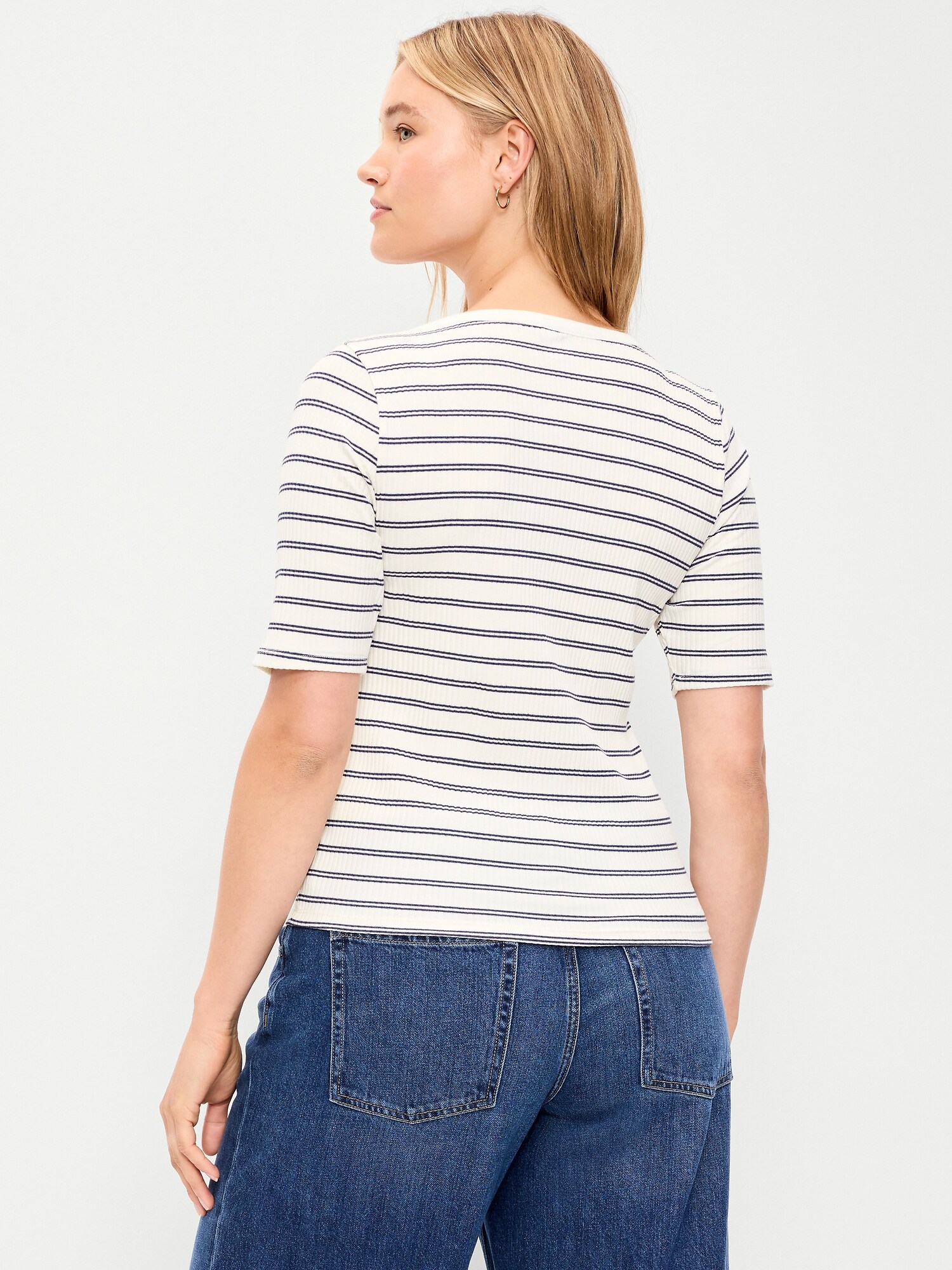 Fitted Scoop-Neck Henley T-Shirt