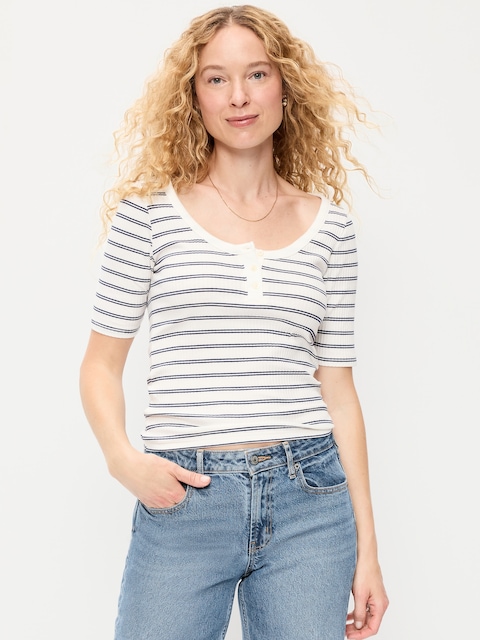 Fitted Scoop-Neck Henley T-Shirt