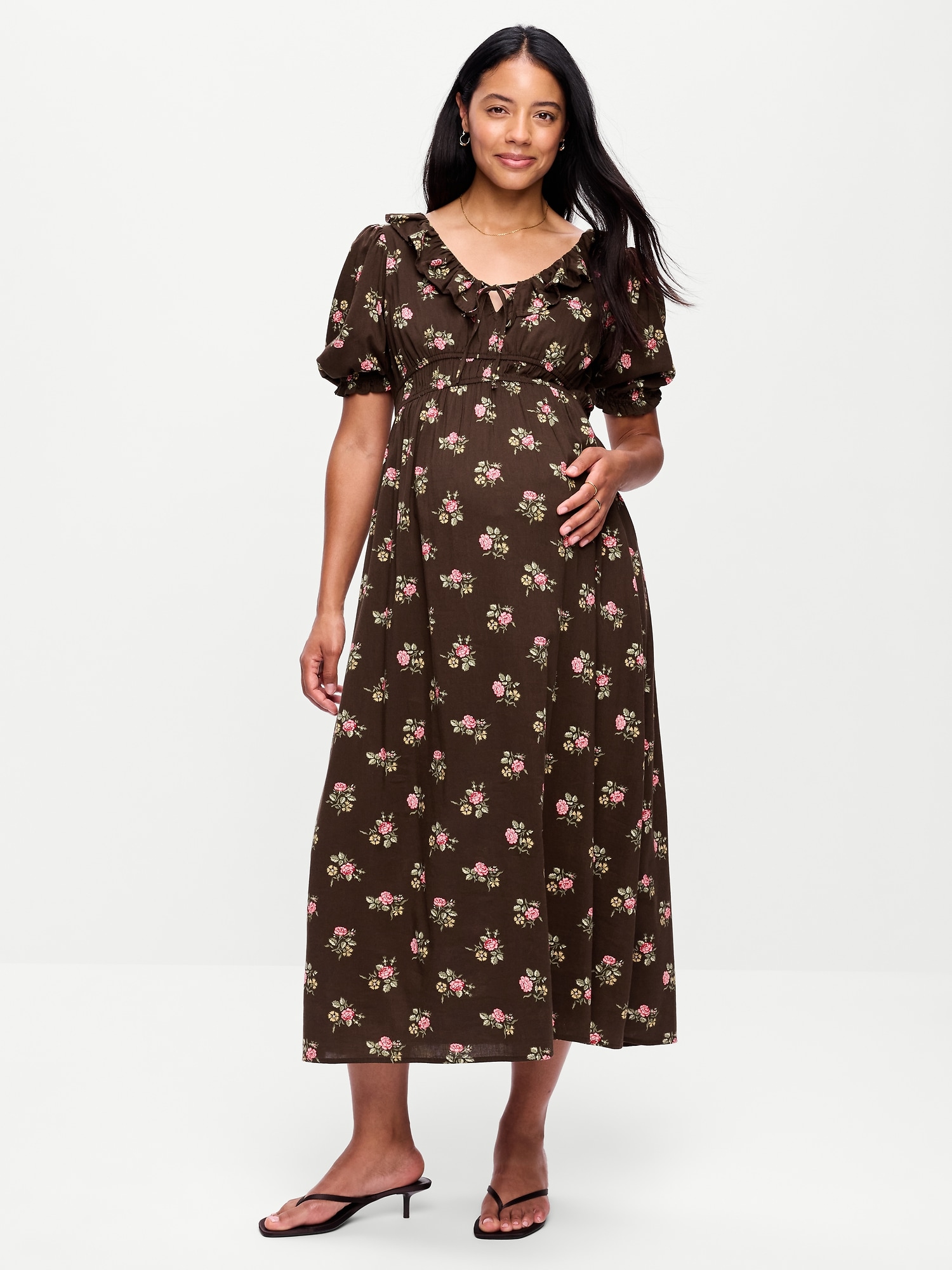 Maternity Puff-Sleeve Maxi Dress