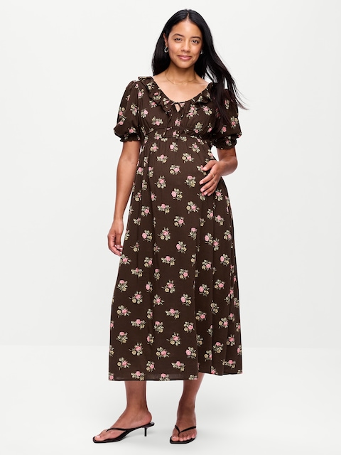 Maternity Puff-Sleeve Maxi Dress