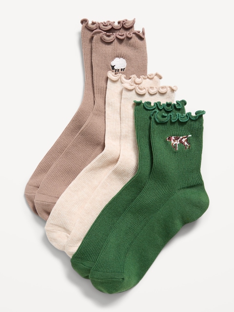 Ruffled Crew Sock 3-Pack for Women