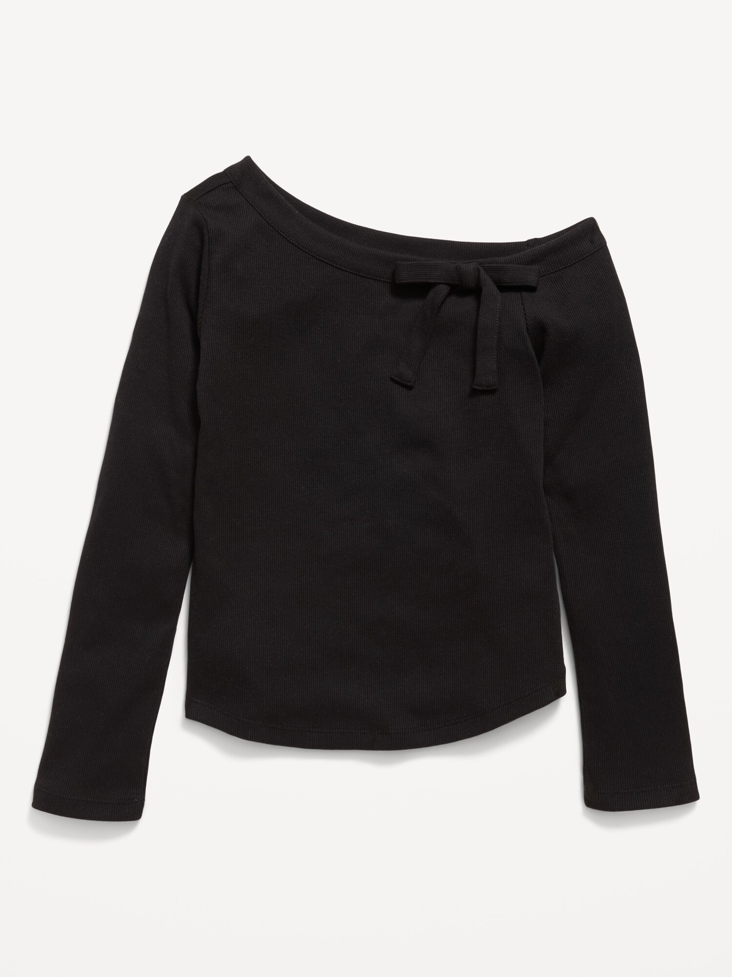 Long-Sleeve Ribbed Off-Shoulder Bow Top for Girls