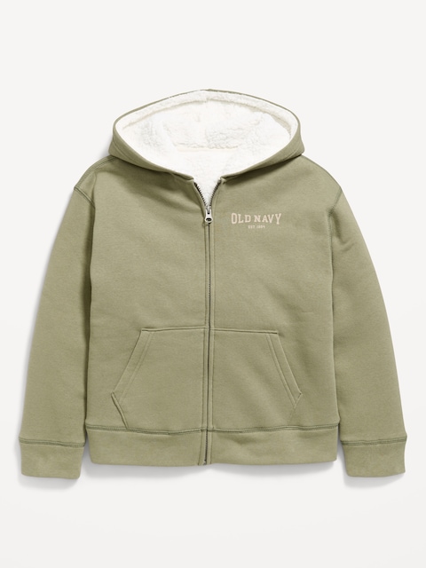Logo Graphic Sherpa-Lined Fleece Full-Zip Hoodie for Boys