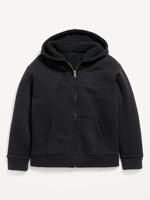 Logo Graphic Sherpa-Lined Fleece Full-Zip Hoodie for Boys