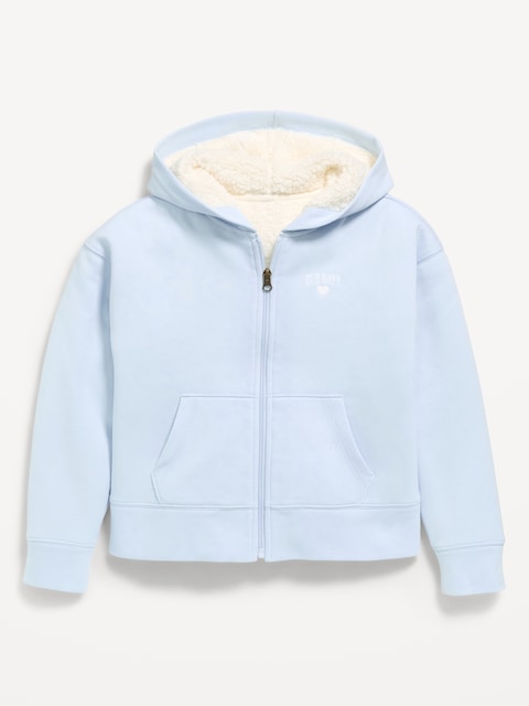 Logo Graphic Sherpa-Lined Zip Hoodie for Girls