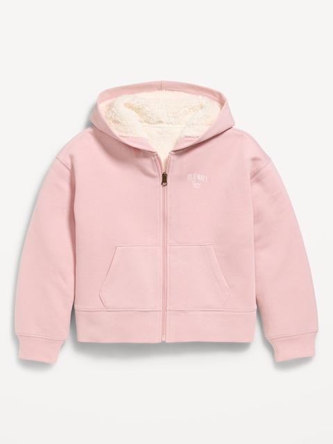 Logo Graphic Sherpa-Lined Zip Hoodie for Girls