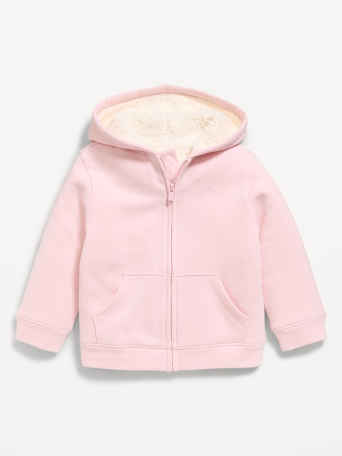 Logo Graphic Sherpa-Lined Zip Hoodie for Toddler Girls