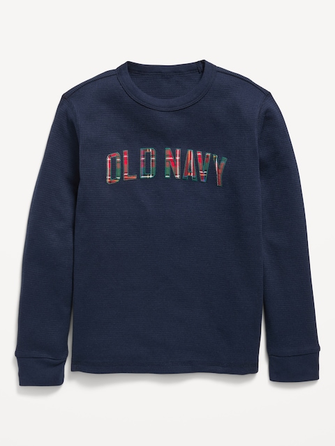 Long-Sleeve Waffle-Knit Logo Graphic T-Shirt for Boys