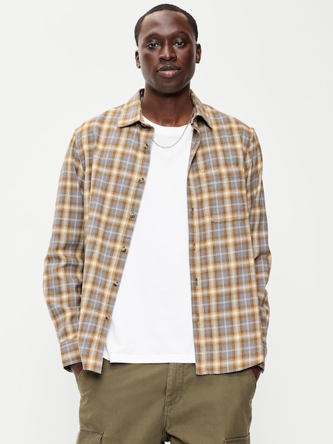 Relaxed Long-Sleeve Plaid Flannel Pocket Shirt