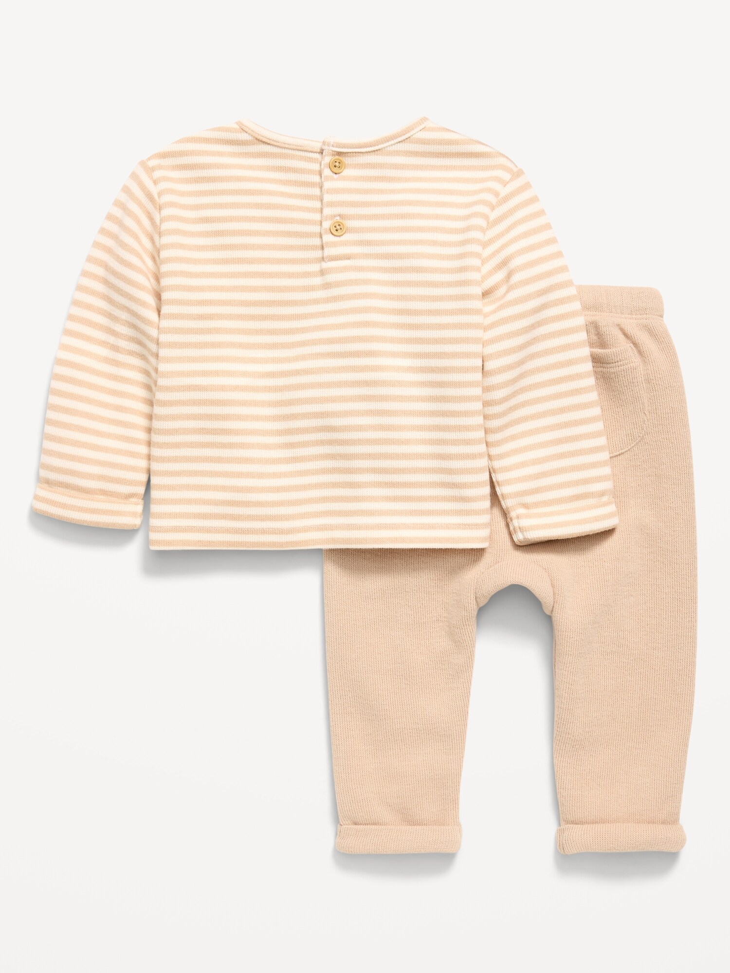 Детский комплект Old Navy: футболка в рубчик с карманом и брюки для младенцев, цвет: Нейтральный полосатый — фото 3