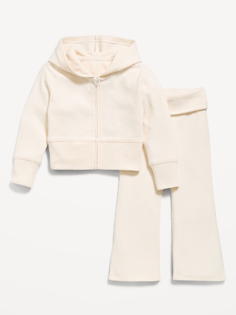 Cozy Ribbed Hoodie and Flared Pants Set for Toddler Girls